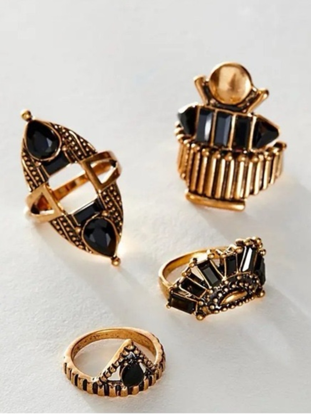 Free People Rhapsody Ring Set in  Black & Gold